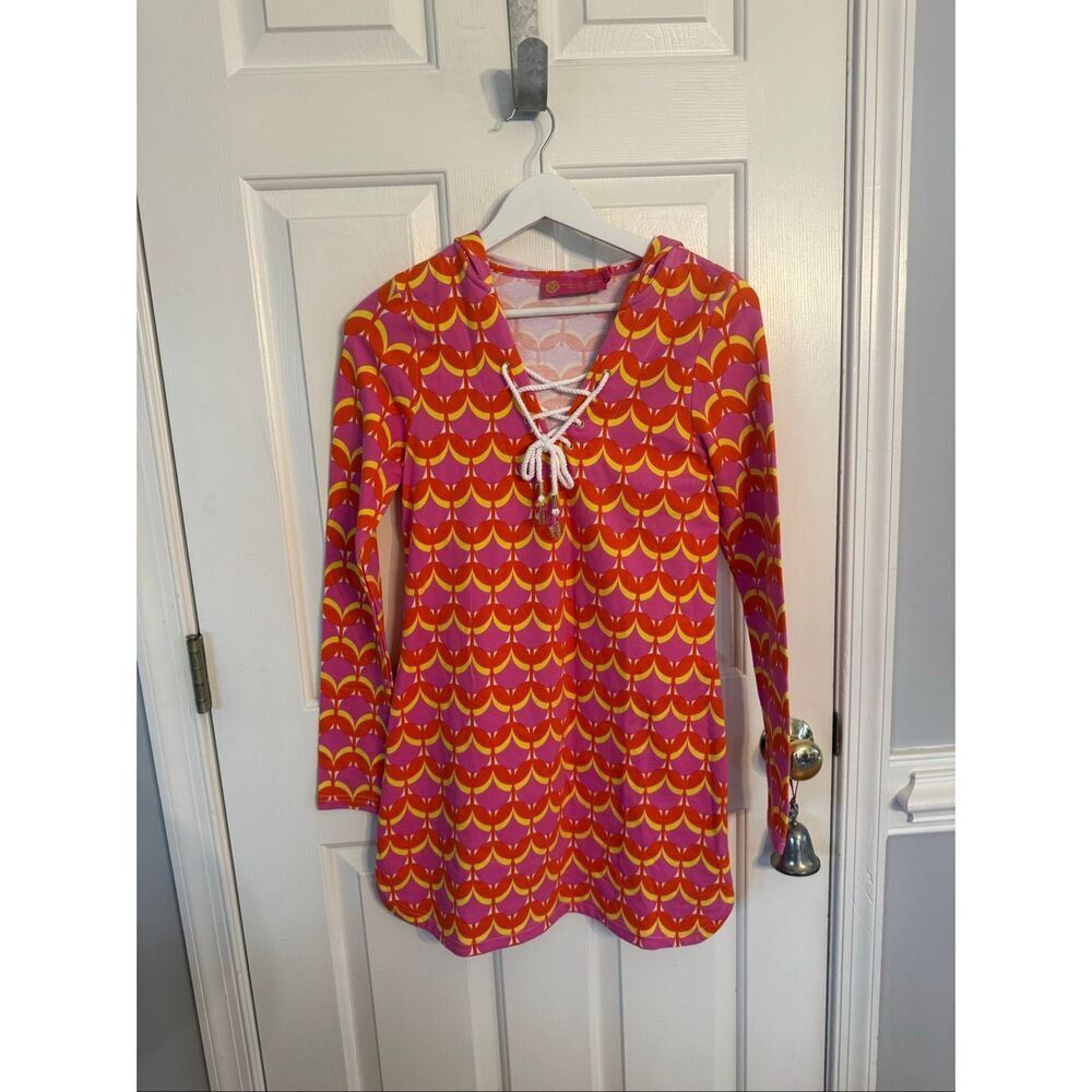 Macbeth Collection Pink & Orange Lace Up Hoodie Resortwear Dress sz S NWT